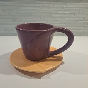 Julie Sanders Cyclamen California Pottery Stella Mug and Saucer.